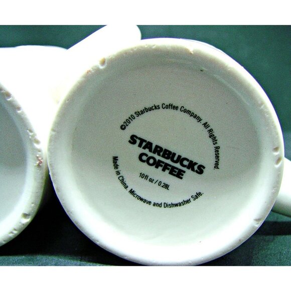 Set of Starbucks 2010 Embossed Lace 10 oz Coffee Tea Mugs Cups White Red Set 2 - Picture 6 of 9